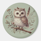 Whimsical Woodland Owl Botanical Illustration Magneet (Voorkant)