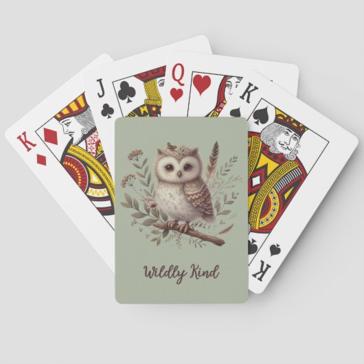 Whimsical Woodland Owl Botanical Illustration Pokerkaarten (Achterkant)