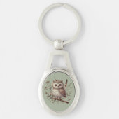 Whimsical Woodland Owl Botanical Illustration Sleutelhanger (Voorkant)