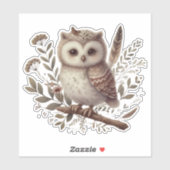 Whimsical Woodland Owl Botanical Illustration Sticker (Vel)