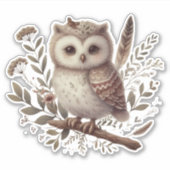 Whimsical Woodland Owl Botanical Illustration Sticker (Voorkant)