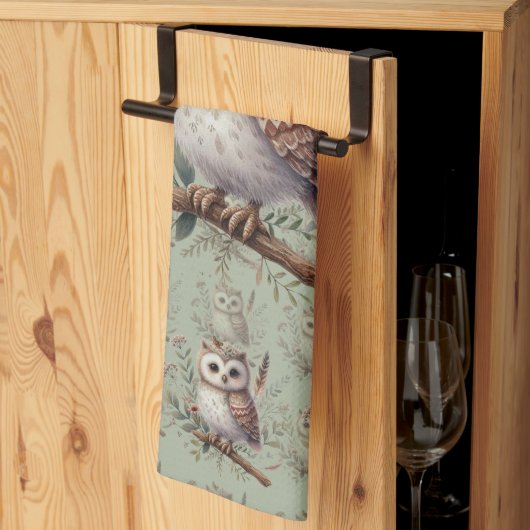 Whimsical Woodland Owl Botanical Illustration Theedoek (Derde Gevouwen)