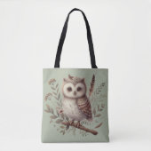 Whimsical Woodland Owl Botanical Illustration Tote Bag (Voorkant)