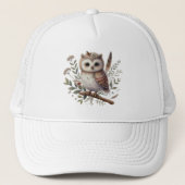 Whimsical Woodland Owl Botanical Illustration Trucker Pet (Voorkant)