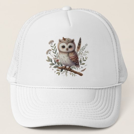 Whimsical Woodland Owl Botanical Illustration Trucker Pet (Voorkant)