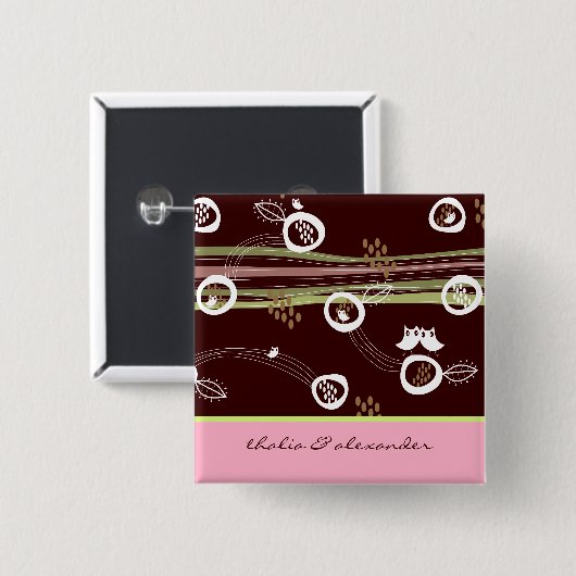 Whimsical Woodland Owls Family Wedding Button (Voorkant /achterkant)