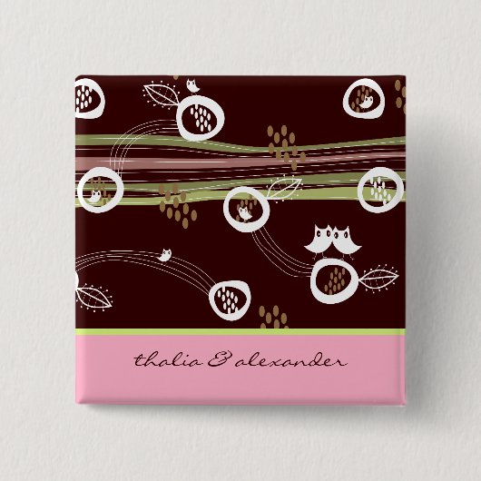 Whimsical Woodland Owls Family Wedding Button (Voorkant)