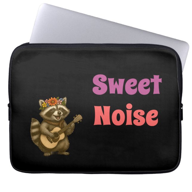 Whimsical Woodland Raccoon – Floral Music Design Laptop Sleeve (Voorkant)