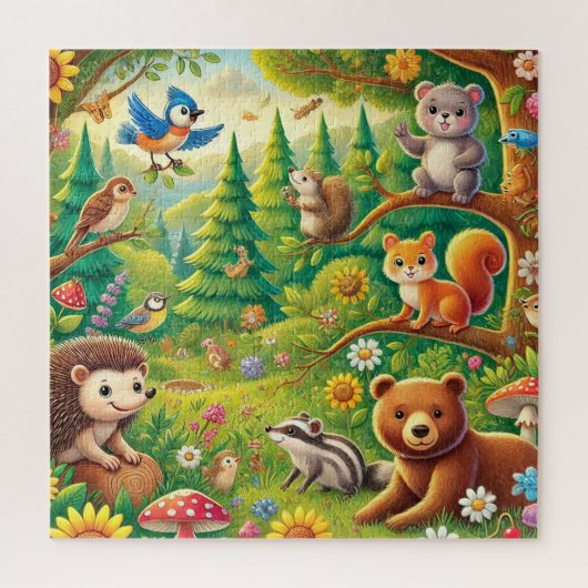 Whimsical Woodland Scene met schattige dieren Legpuzzel (Verticaal)