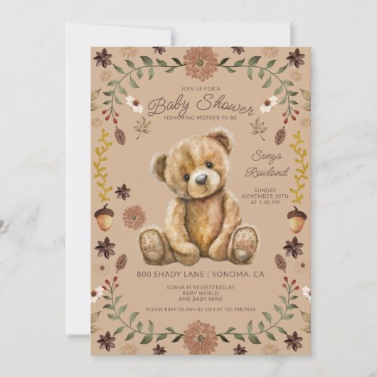 Whimsical Woodland Teddy Bear Baby Shower Kaart (Voorkant)