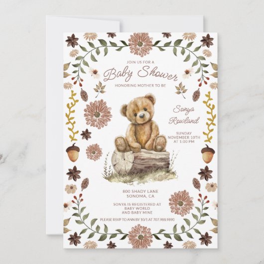 Whimsical Woodland Teddy Bear Baby Shower Kaart (Voorkant)
