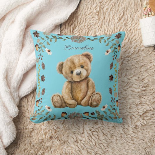 Whimsical Woodland Teddy Bear Blue Nursery Kussen (Deken)