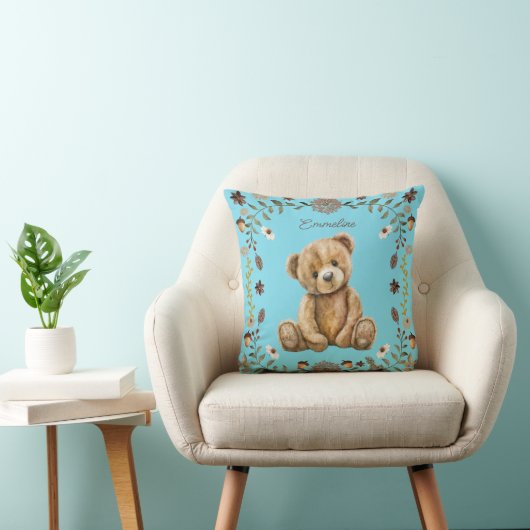 Whimsical Woodland Teddy Bear Blue Nursery Kussen (Stoel)