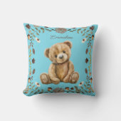 Whimsical Woodland Teddy Bear Blue Nursery Kussen (Voorkant)