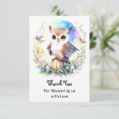 Whimsical Woodland Uil Baby Meisje Douche Bedankkaart (Staand voorkant)