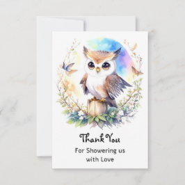 Whimsical Woodland Uil Baby Meisje Douche Bedankkaart
