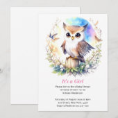 Whimsical Woodland Uil Baby Meisje Douche Kaart (Voorkant / Achterkant)