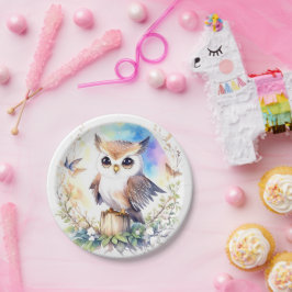 Whimsical Woodland Uil Baby Meisje Douche Papieren Bordje