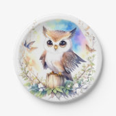 Whimsical Woodland Uil Baby Meisje Douche Papieren Bordje (Voorkant)
