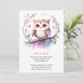 Whimsical Woodland Uil Meisje Baby shower Kaart (Staand voorkant)