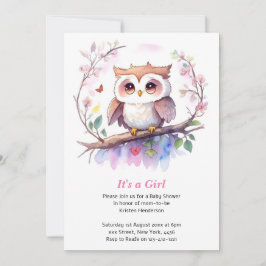 Whimsical Woodland Uil Meisje Baby shower Kaart