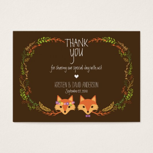 Whimsical Woodland Vossen Bruiloft Gift Labels / K Visitekaartje (Voorkant)
