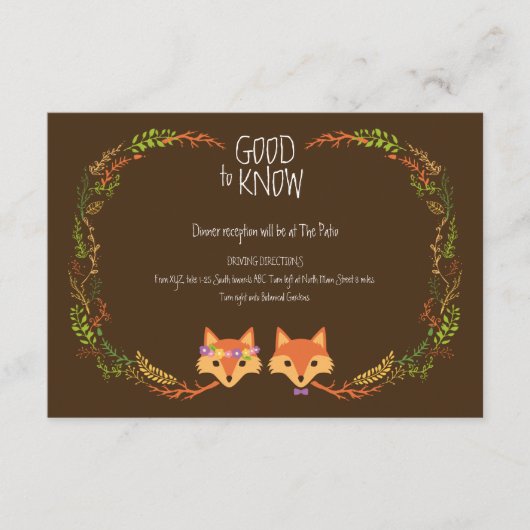 Whimsical Woodland Vossen Bruiloft Informatie Kaar Informatiekaartje (Voorkant)