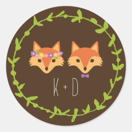 Whimsical Woodland Vossen bruiloft Ronde Sticker