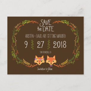 Whimsical Woodland Vossen bruiloft Save the Date Aankondigingskaart