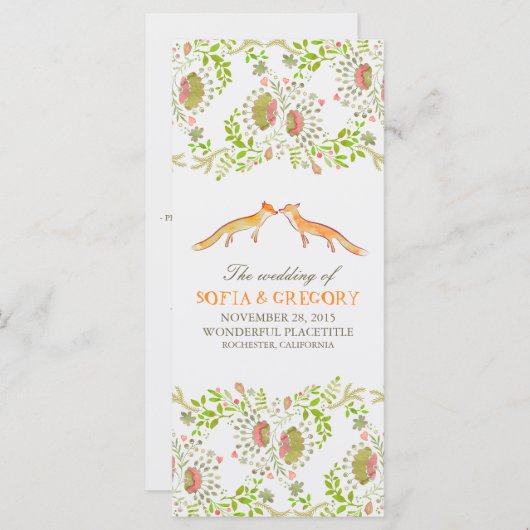 Whimsical Woodland Vossen Wedding Programma's (Voorkant / Achterkant)