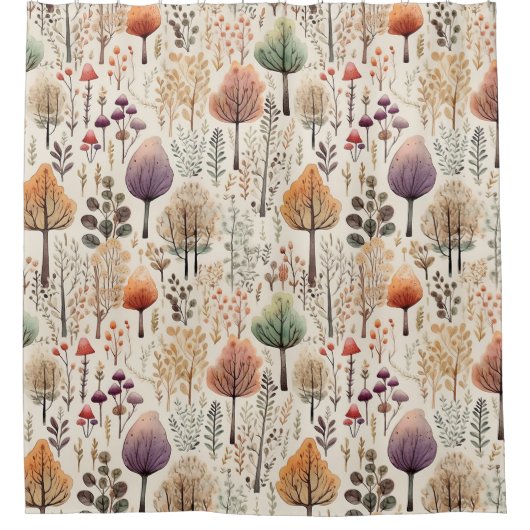 Whimsical Woodland Waterverf Forest Douchegordijn (Voorkant)