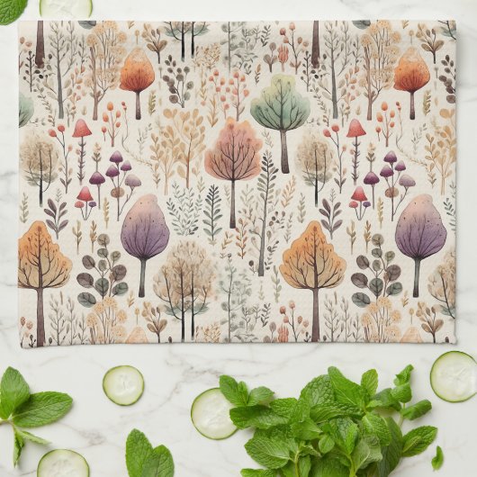 Whimsical Woodland Waterverf Forest Theedoek (Gevouwen)