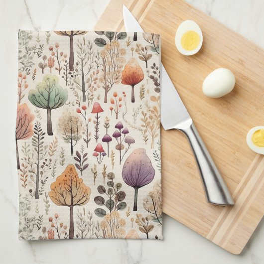 Whimsical Woodland Waterverf Forest Theedoek (Quarter Fold)