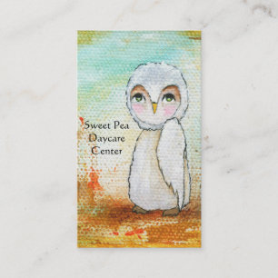 Whimsical Woodland White Owl Painting Folk Art Visitekaartje