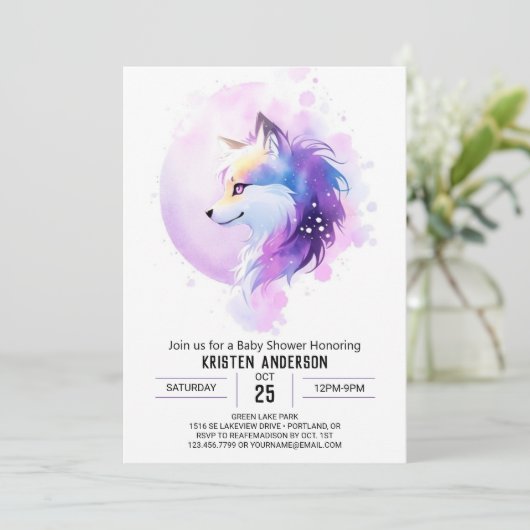 Whimsical Woodland Wolf Baby shower Kaart (Staand voorkant)