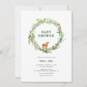 Whimsical Woodland Wreath Baby shower Invitation Kaart (Voorkant)