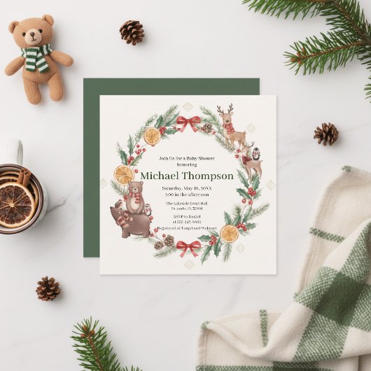 Whimsical Woodland Wreath Baby Shower Invitation Kaart