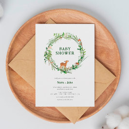 Whimsical Woodland Wreath Baby shower Invitation Kaart