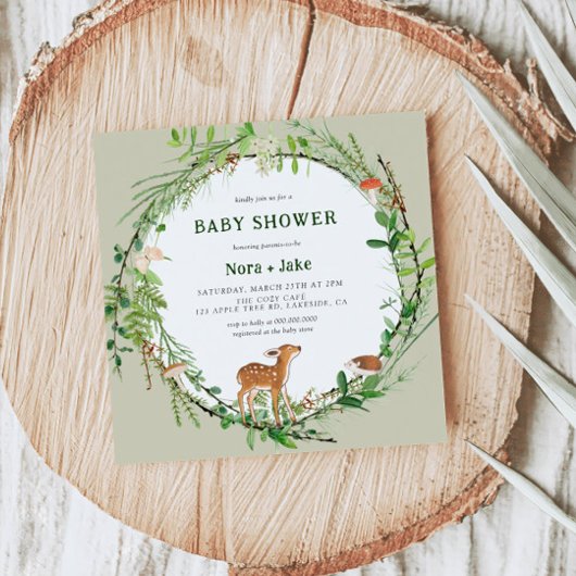 Whimsical Woodland Wreath Baby shower Kaart