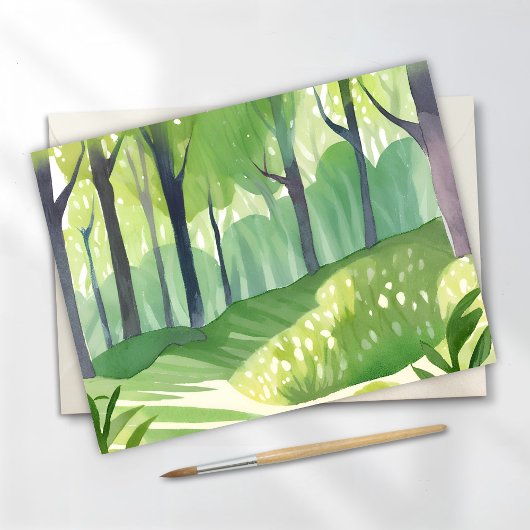 Whimsical Woods | Bos Waterverf Landschap Briefkaart