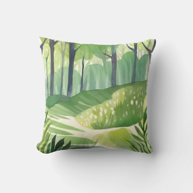 Whimsical Woods | Bos Waterverf Landschap Kussen (Voorkant)