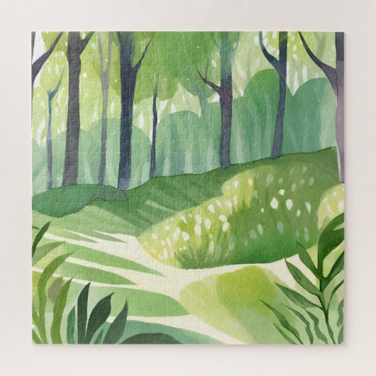 Whimsical Woods | Bos Waterverf Landschap Legpuzzel (Verticaal)