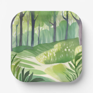 Whimsical Woods Bos Waterverf Landschap Papieren Bordje
