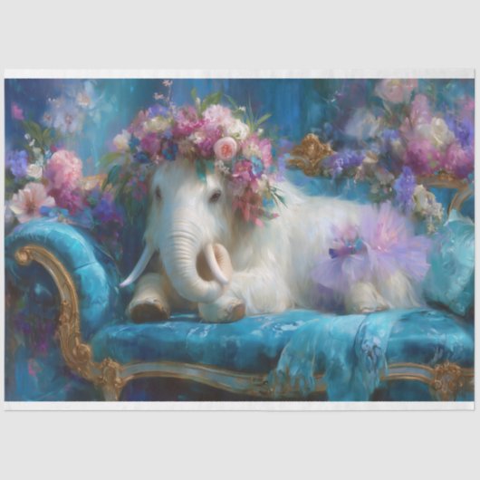 Whimsical Woolly Mammoth Tutu Dinosaurus Decoupage Tissuepapier (Voorkant)