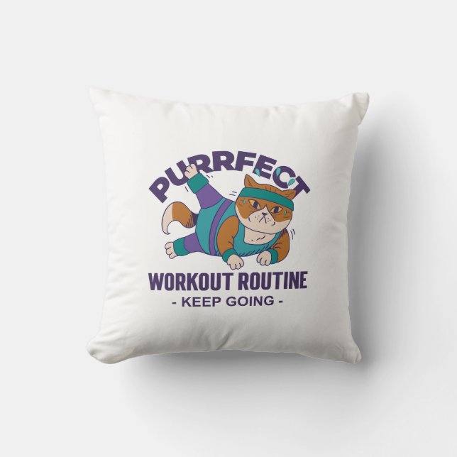 Whimsical Workout Cat Kussen (Voorkant)
