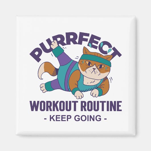 Whimsical Workout Cat Magneet (Voorkant)