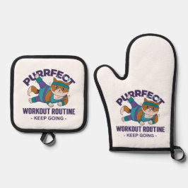 Whimsical Workout Cat Ovenwant & Pannenlap Set