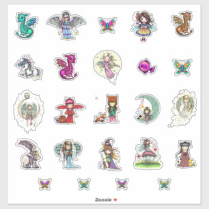 Whimsical World Karakters Stickers Fantasie Kunst