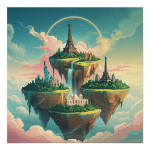 Whimsical World Wonders: drijvende stadsgezichten Perfect Poster
