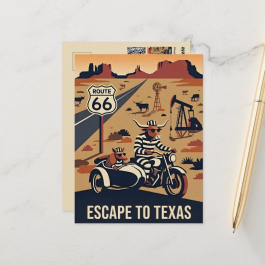 Whimsical WPA-stijl reizen Briefkaart (Voorkant / Achterkant in situ)